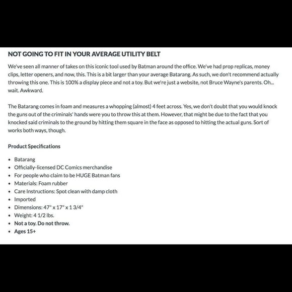 NECA DC Comics Oversize Batman Batarang Foam Prop - Picture 2 of 8